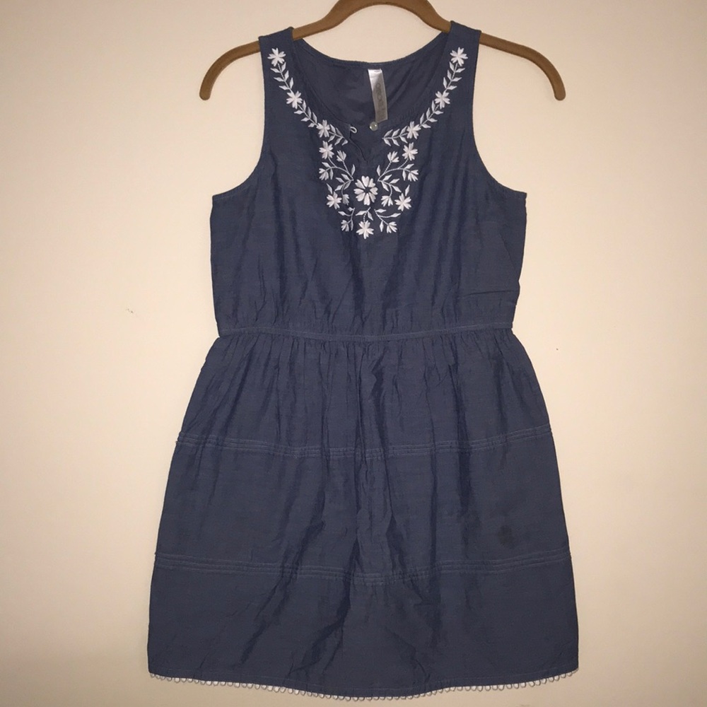 Blue Dress with White Floral Pattern